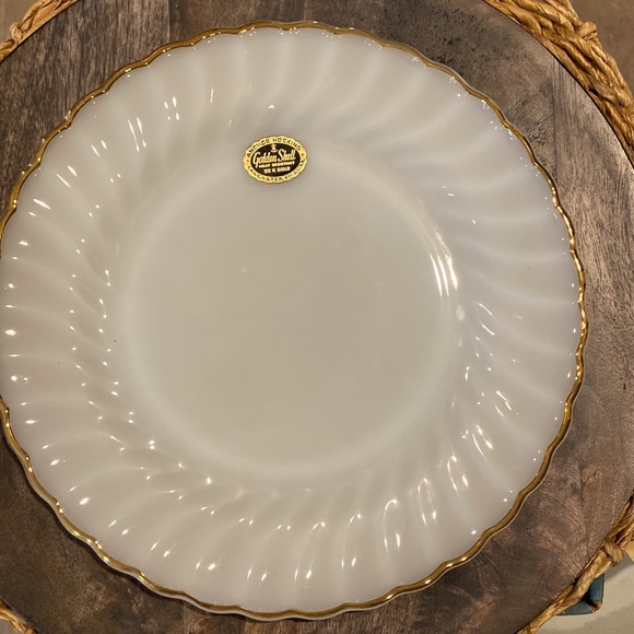 Fire King Other - Fire King milk glass plate w/ 22K gold trim Golden shell anchor hocking 1950’s
